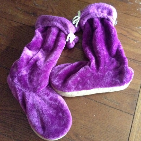 Shoes - Royal Purple Super Soft Slippers with Pom Poms